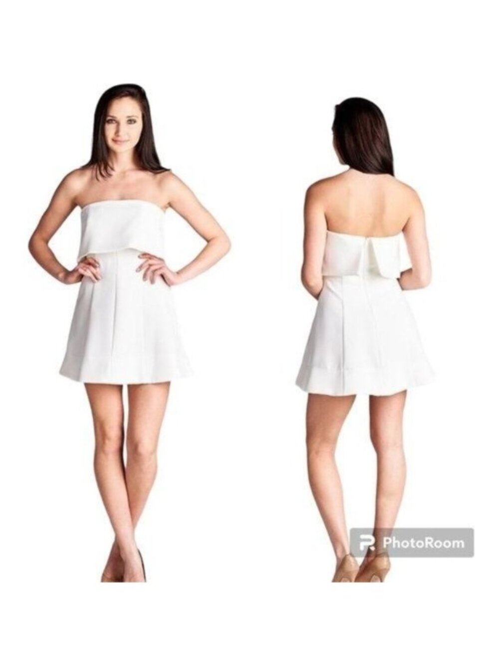 Rubber Ducky Strapless Adventure Layered Mini Dress Off-White Medium
